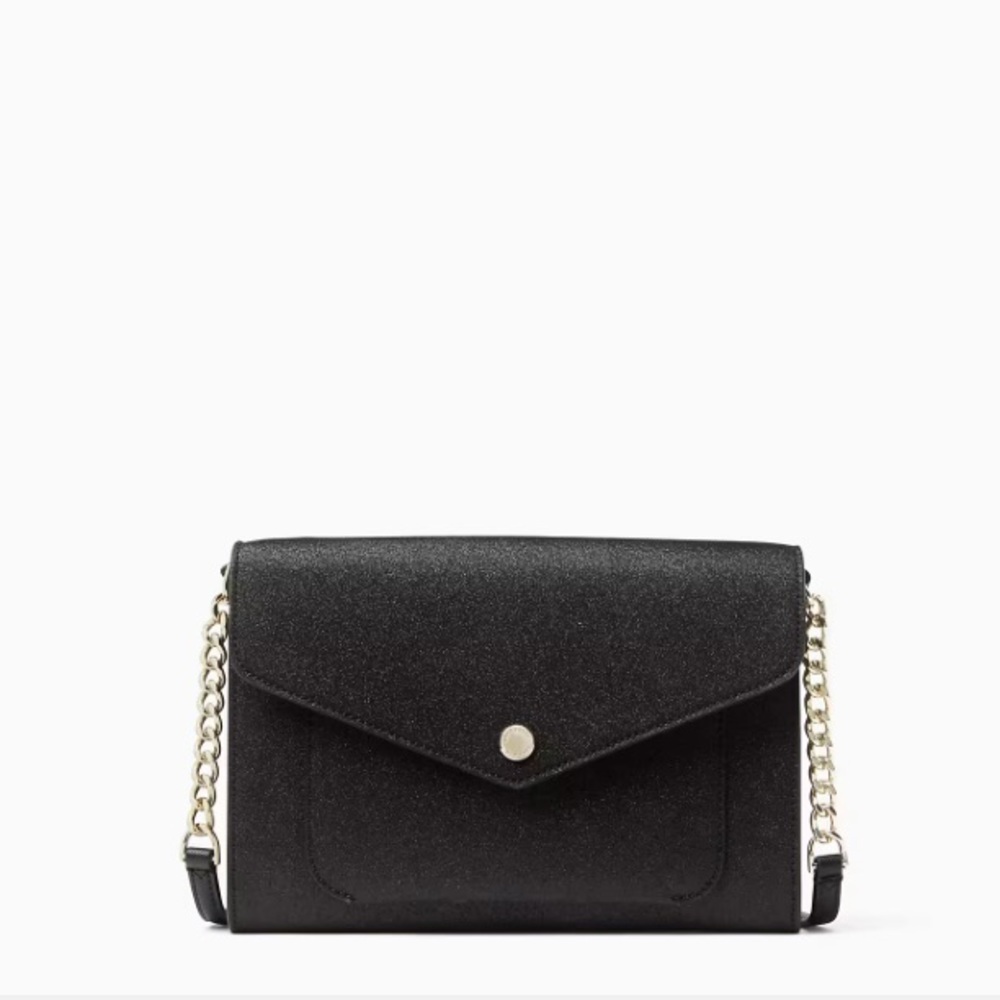 NWT Kate Spade Tinsel Flap Glitter Black Crossbody Purse - Picture 2 of 3
